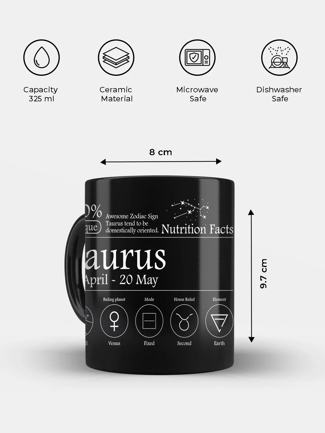 Taurus Nutrition Facts - Ceramic Black Coffee Mug