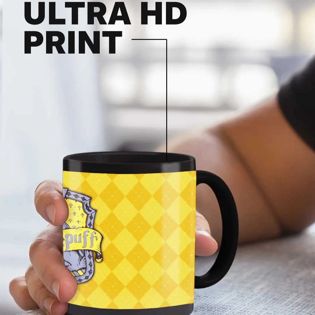 Harry Potter Crest Hufflepuff Ceramic 3D Black Coffee Mug - 325 Ml