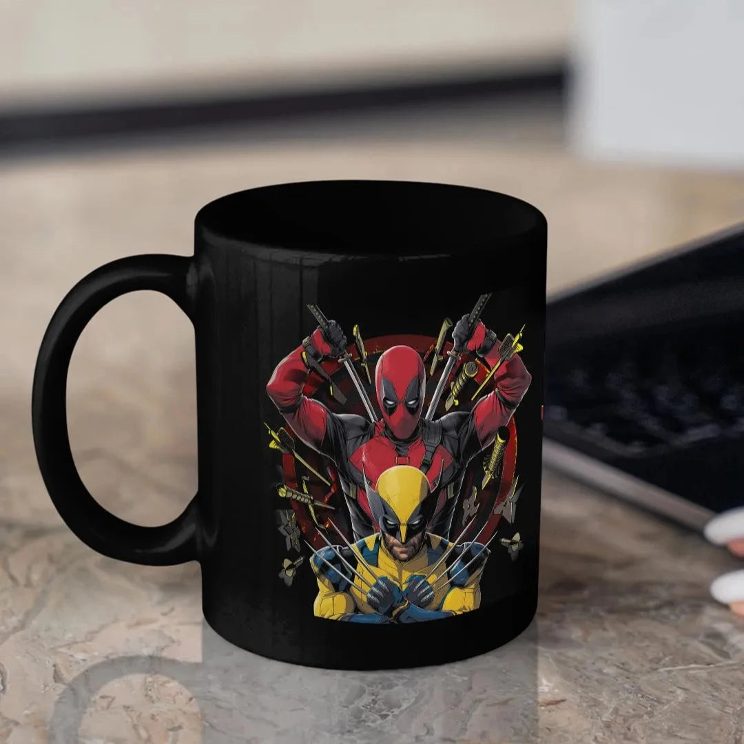 Deadpool Wolverine Bull's Eye 3D Black Ceramic Coffee Mug