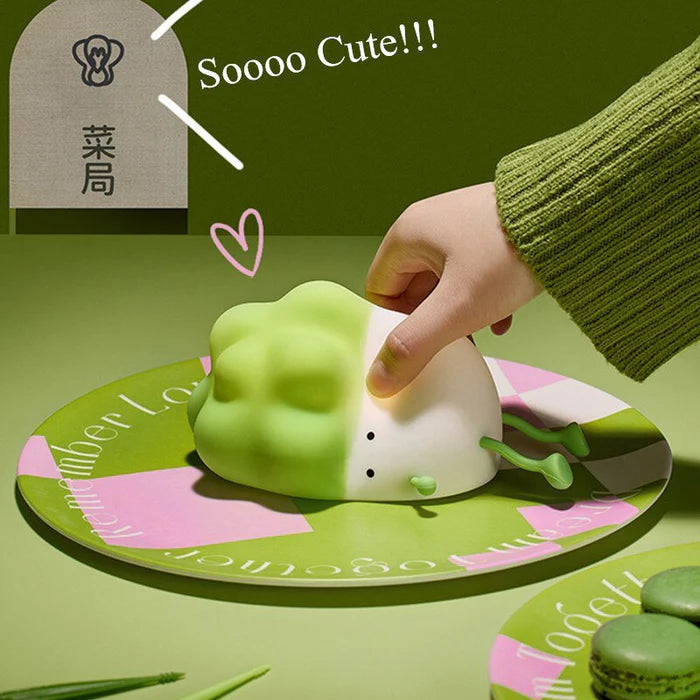 Cute Lying Green Cabbage Colour-Changing 3D Silicon Touch Lamp - USB Chargeable