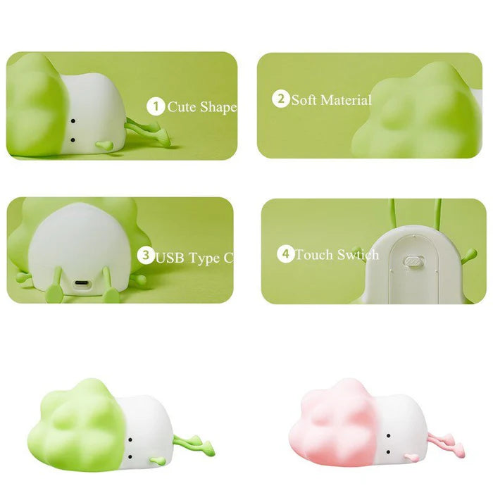 Cute Lying Green Cabbage Colour-Changing 3D Silicon Touch Lamp - USB Chargeable