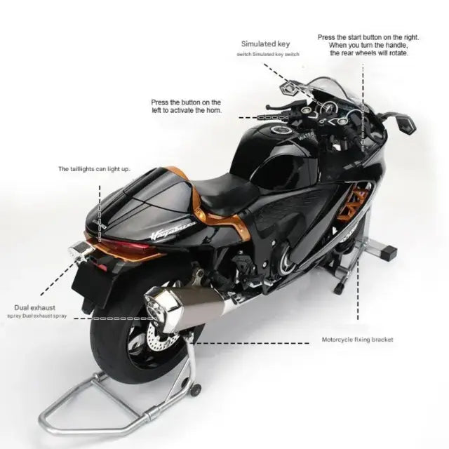 Suzuki Hayabusa GSX-1300R Alloy Model 1:6 Scale Collectible Alloy Metal Diecast Motorcycle Model with Sound, Light & Dynamic Display - Battery Operated