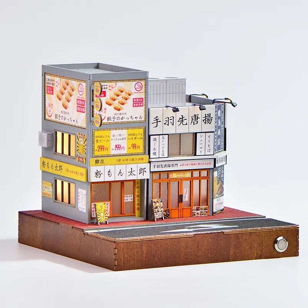 DIY Miniature Japanese Street Corner Shop House Kit with LED Light - daytime storefront view
