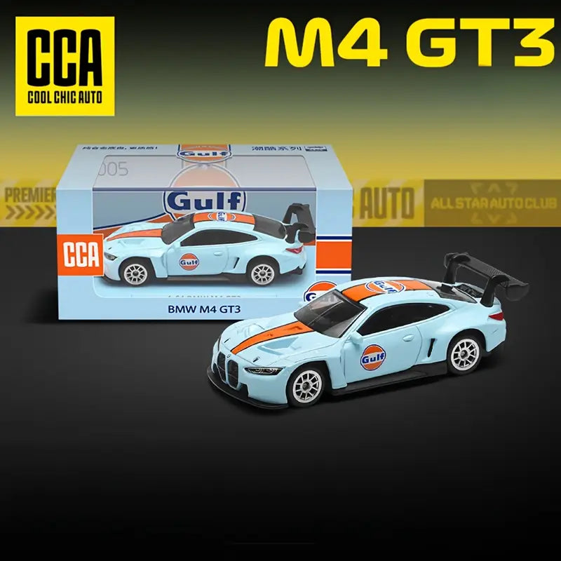 Scale 1 : 64 CCA Premium Gulf BMW M4 GT3 - Blue Diecast Metal Model Car With Acrylic Case