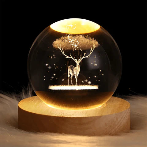 3D Crystal Deer Warm Led with Wood Base