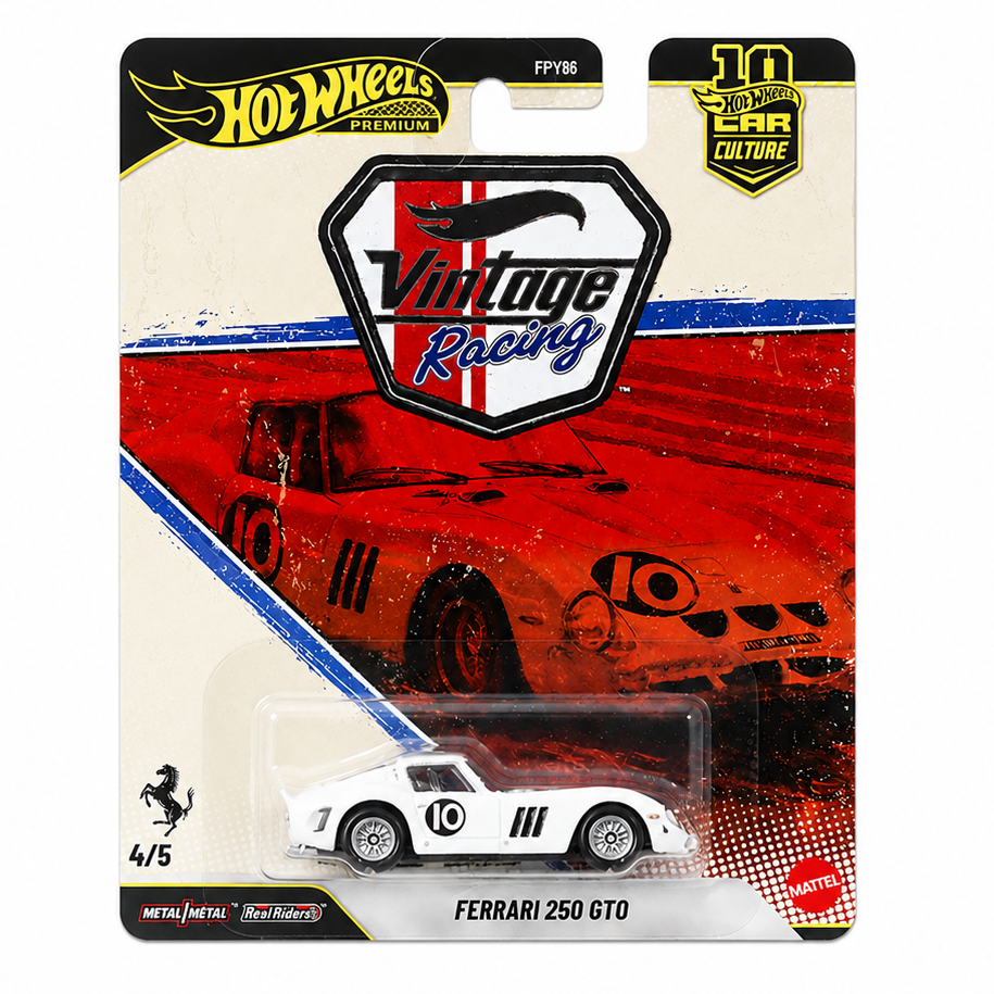 Hot Wheels Premium Vintage Racing Ferrari 250 GTO 1:64 Scale Die-Cast Car