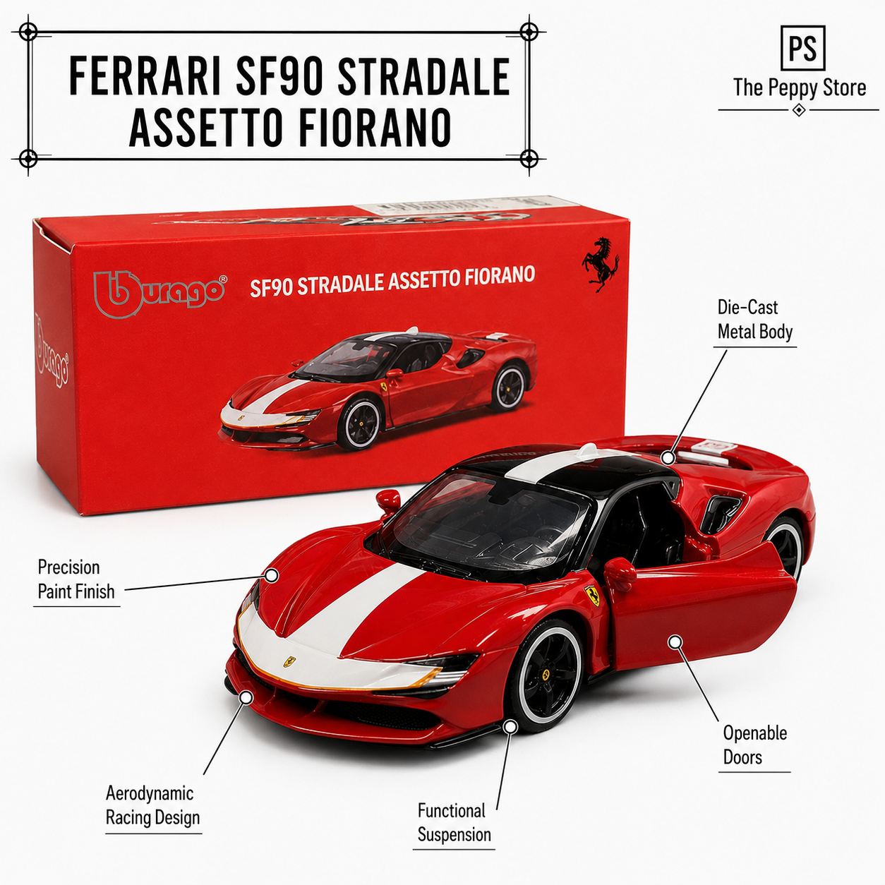 Official Bburago SF90 Stradale Assetto Fiorano - 1 : 64 Diecast Scale Model