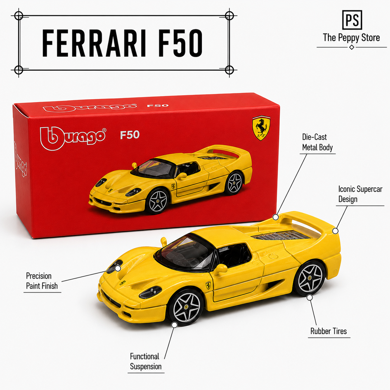 Official Bburago F50 - 1 : 64 Diecast Scale Model