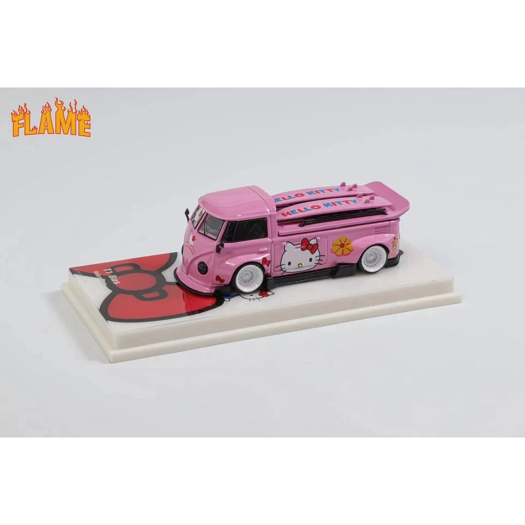 FLAME Hello Kitty T1 Bus Pink 1:64 Scale Diecast Model Car with Display Base