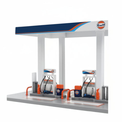 CCA Gulf Oil Gas Station Assembly Playset – Premium Diecast Fuel Station Display|Diorama