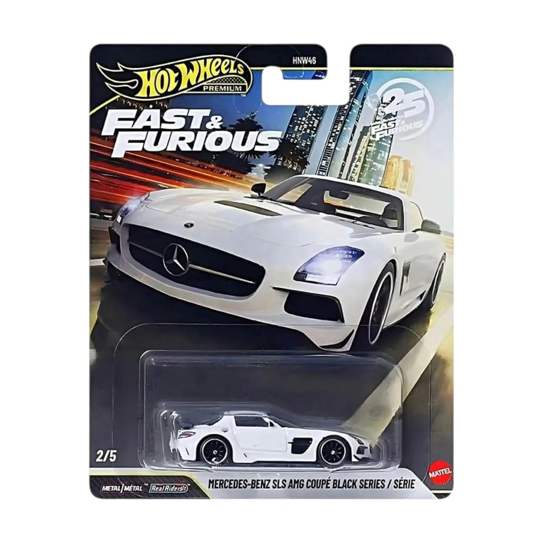 Hot Wheels Premium Fast & Furious Mercedes-Benz SLS AMG Coupé Black Series 1:64 diecast model blister card packaging