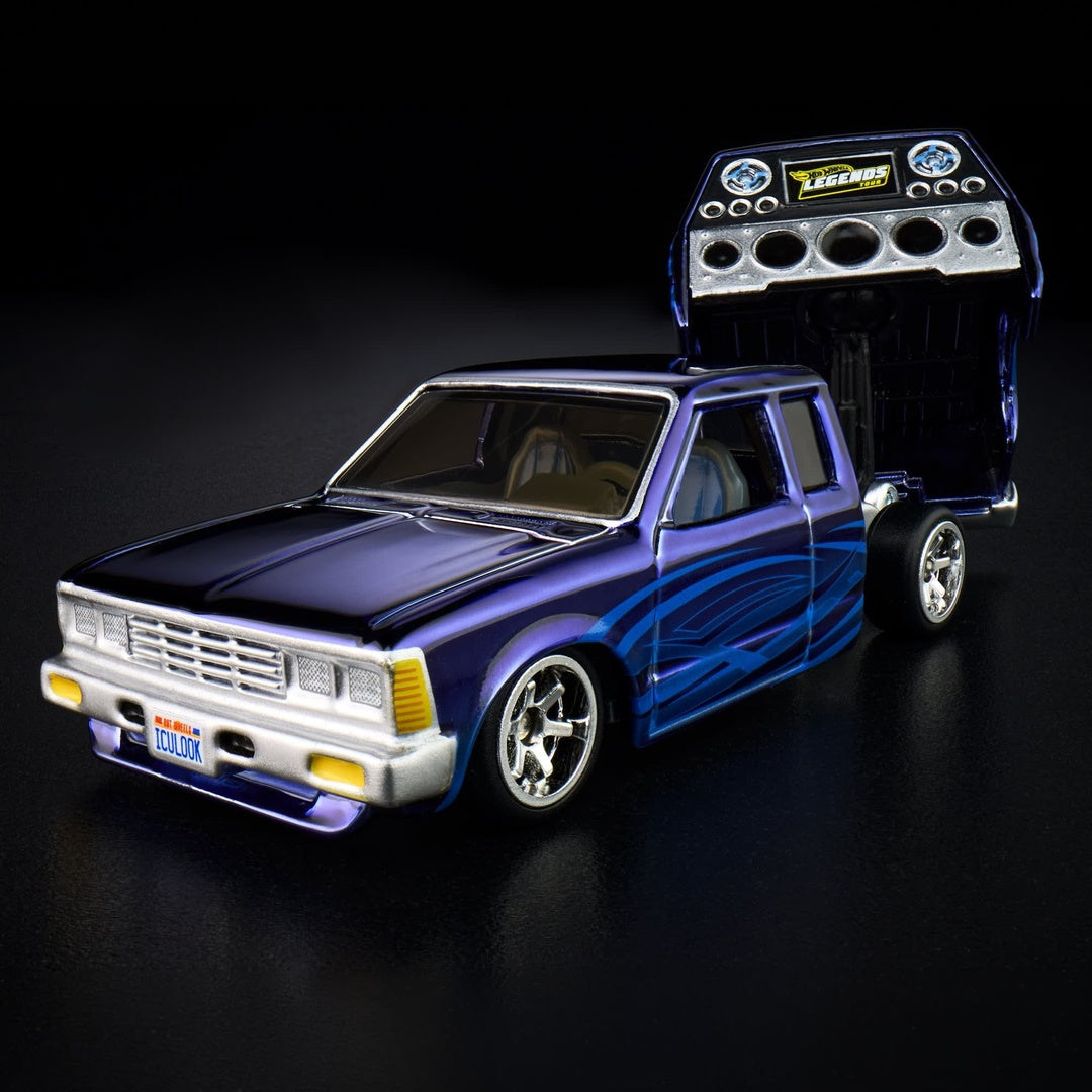 Hot Wheels RLC Legends Tour 1986 Nissan 720 King Cab 1:64 Diecast Model Car - Front Three-Quarter with Hatch Open