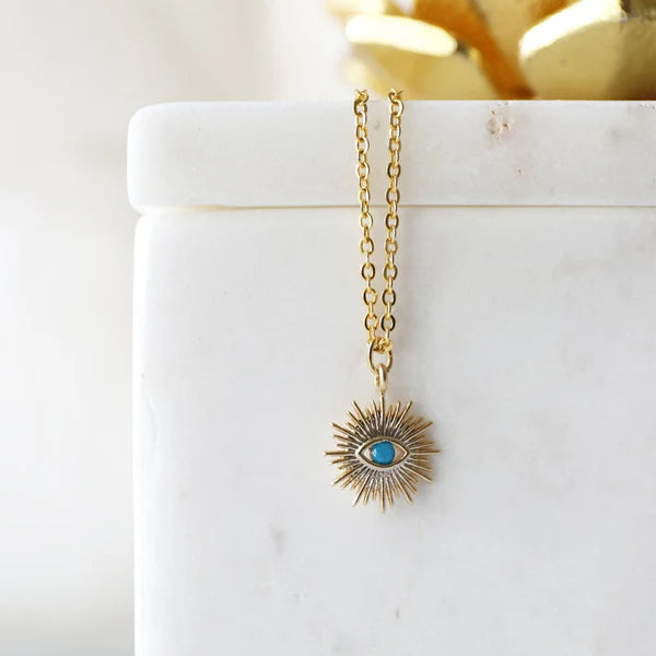 Turquoise Evil Eye Sunburst Eye Necklace