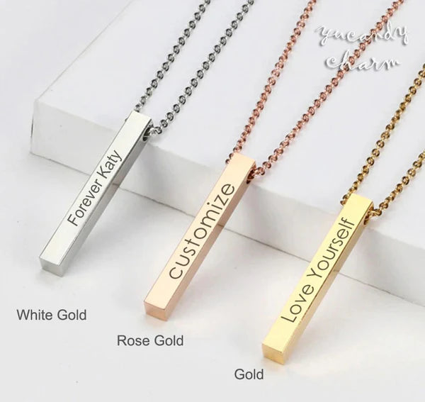 Personalised Name / Date / Quote Engraved Bar Necklace - Select From Drop Down Menu (No Cash On Delivery Allowed On This Product) - Prepaid Orders Only