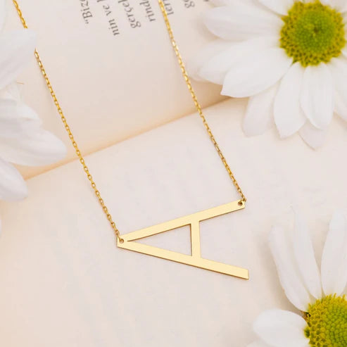 Sideways Oversized Initial Necklace (Select From Drop Down Menu)