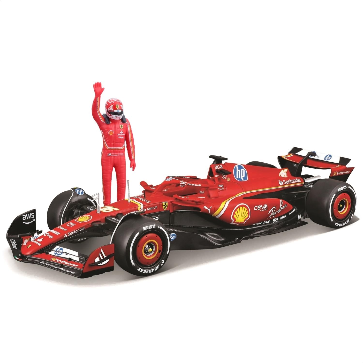 Bburago Ferrari SF-24 Charles Leclerc #16 1:24 Diecast F1 Model Car with Driver Figure