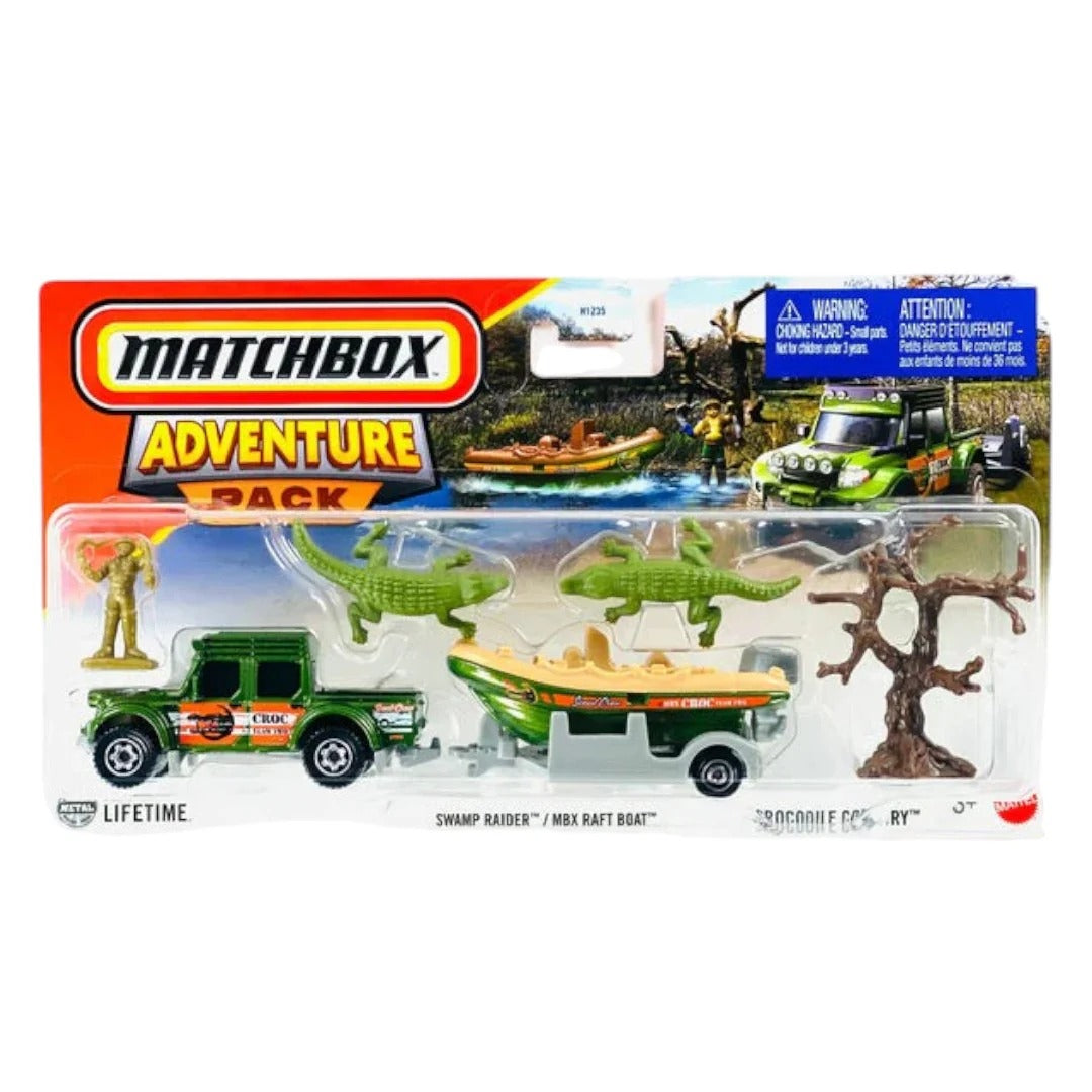 Matchbox Adventure Pack Scale 1 : 64 2025 Swamp Raider / Raft Boat / Crocodile Country Vehicles Exclusive Collection