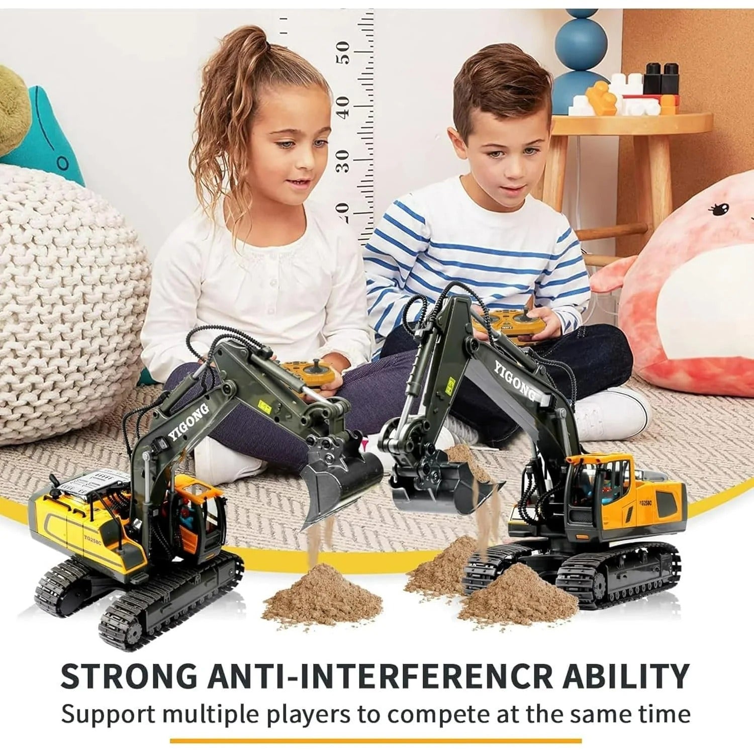 YIGONG YG258C 1:18 Scale RC Excavator Toy – 11 Channel 2.4GHz Remote Control Construction Truck with Lights, Sound & Digging Bucket