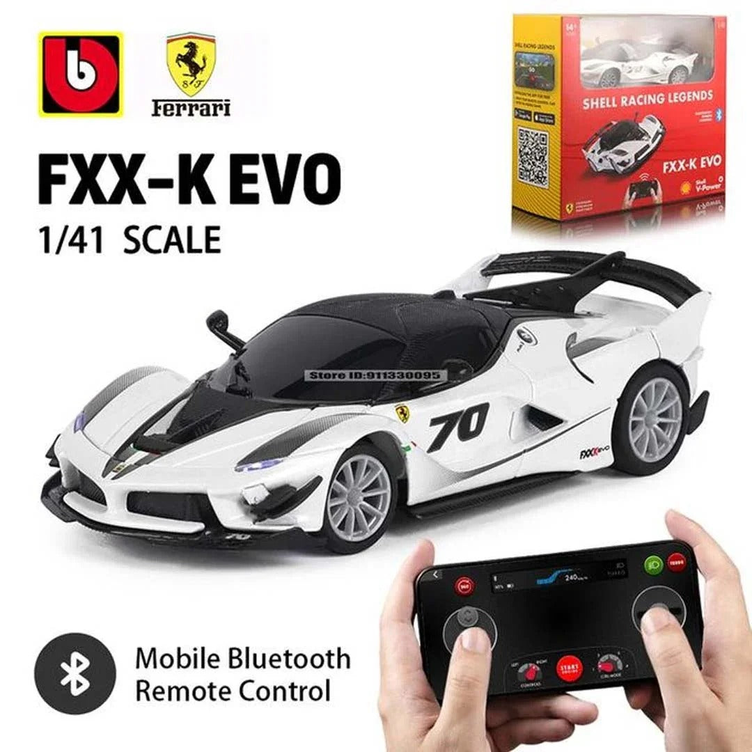 Bburago Ferrari Shell Racing Legends FXX-K Evo 1:41 Scale Bluetooth Remote Control Car – Smartphone Controlled