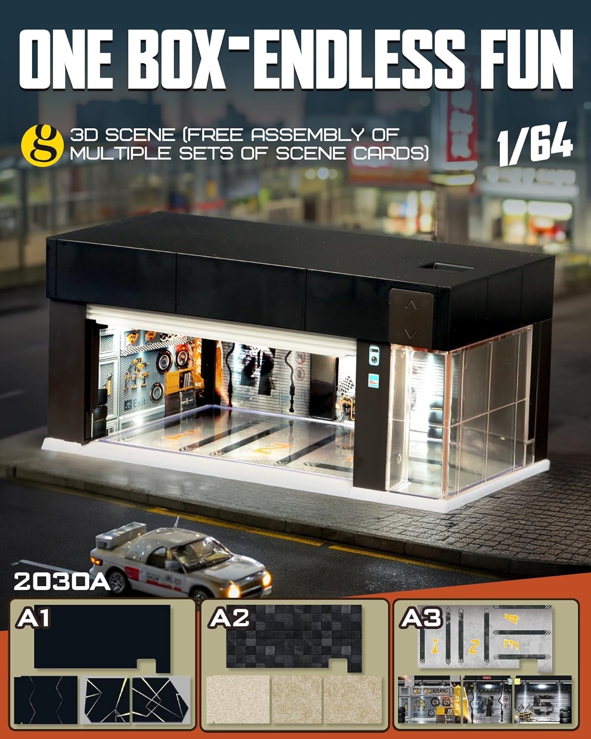 Electric Motorized Garage Diorama With Lights and Voice Control  for 1:64 Diecast Scale Models - USB chargeable and Battery Operated (No Cod Allowed On This Product) - Prepaid Orders Only