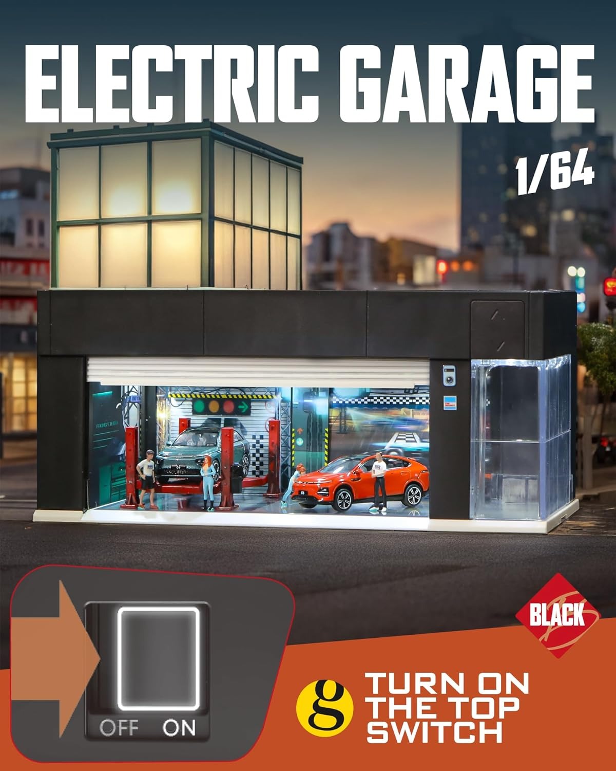 Electric Motorized Garage Diorama With Lights and Voice Control  for 1:64 Diecast Scale Models - USB chargeable and Battery Operated (No Cod Allowed On This Product) - Prepaid Orders Only