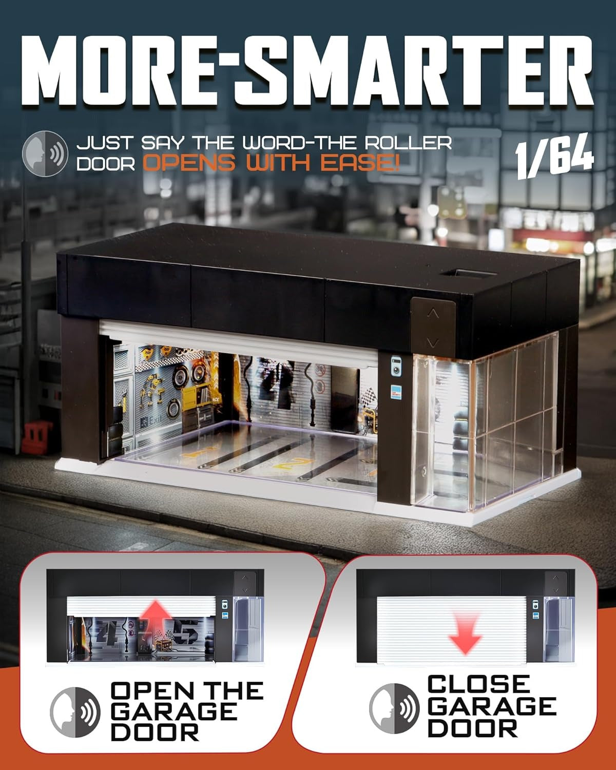 Electric Motorized Garage Diorama With Lights and Voice Control  for 1:64 Diecast Scale Models - USB chargeable and Battery Operated (No Cod Allowed On This Product) - Prepaid Orders Only