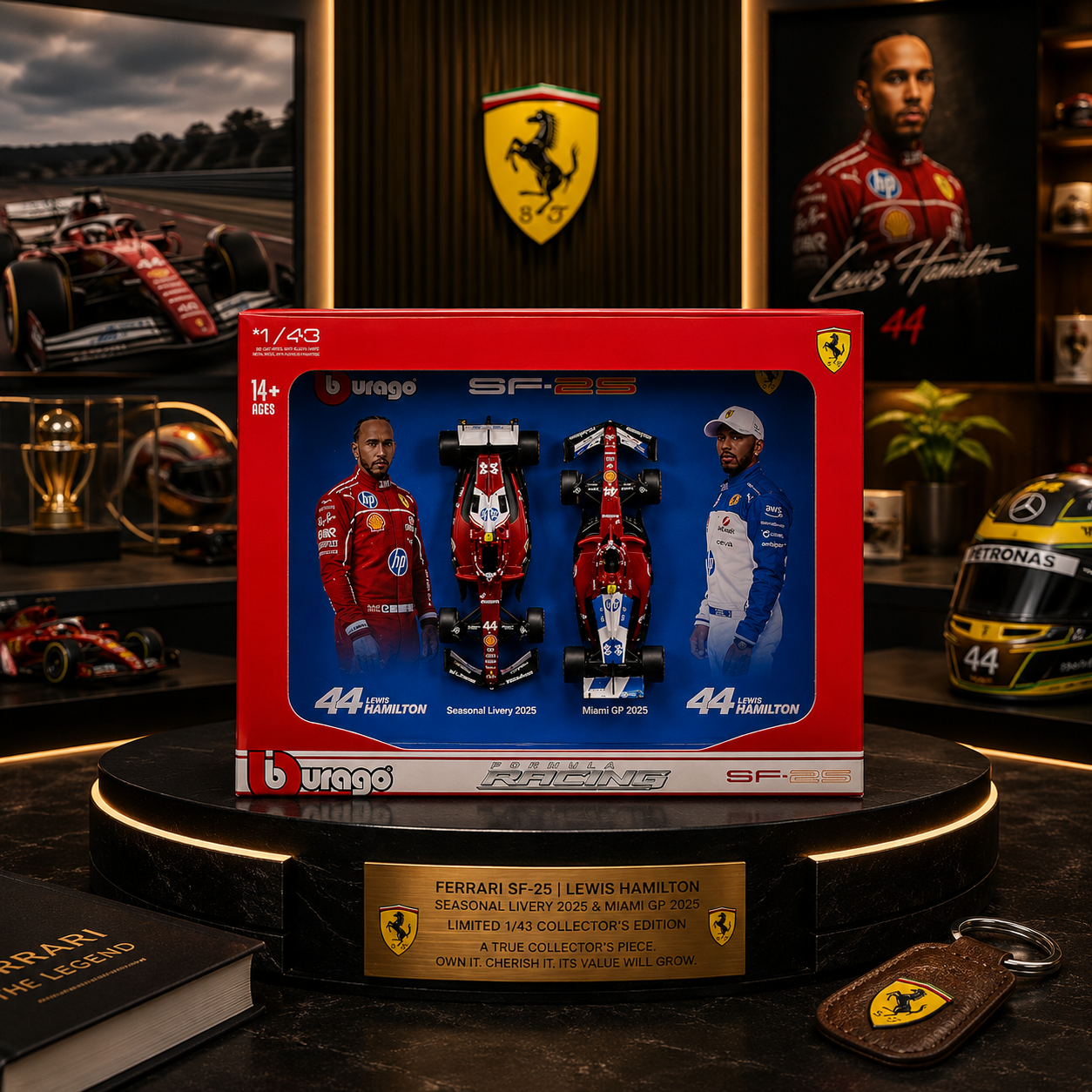2025 Ferrari SF25 Twin Pack 1:43 Lewis Hamilton #44  Bburago Licensed F1 Diecast Scale Model