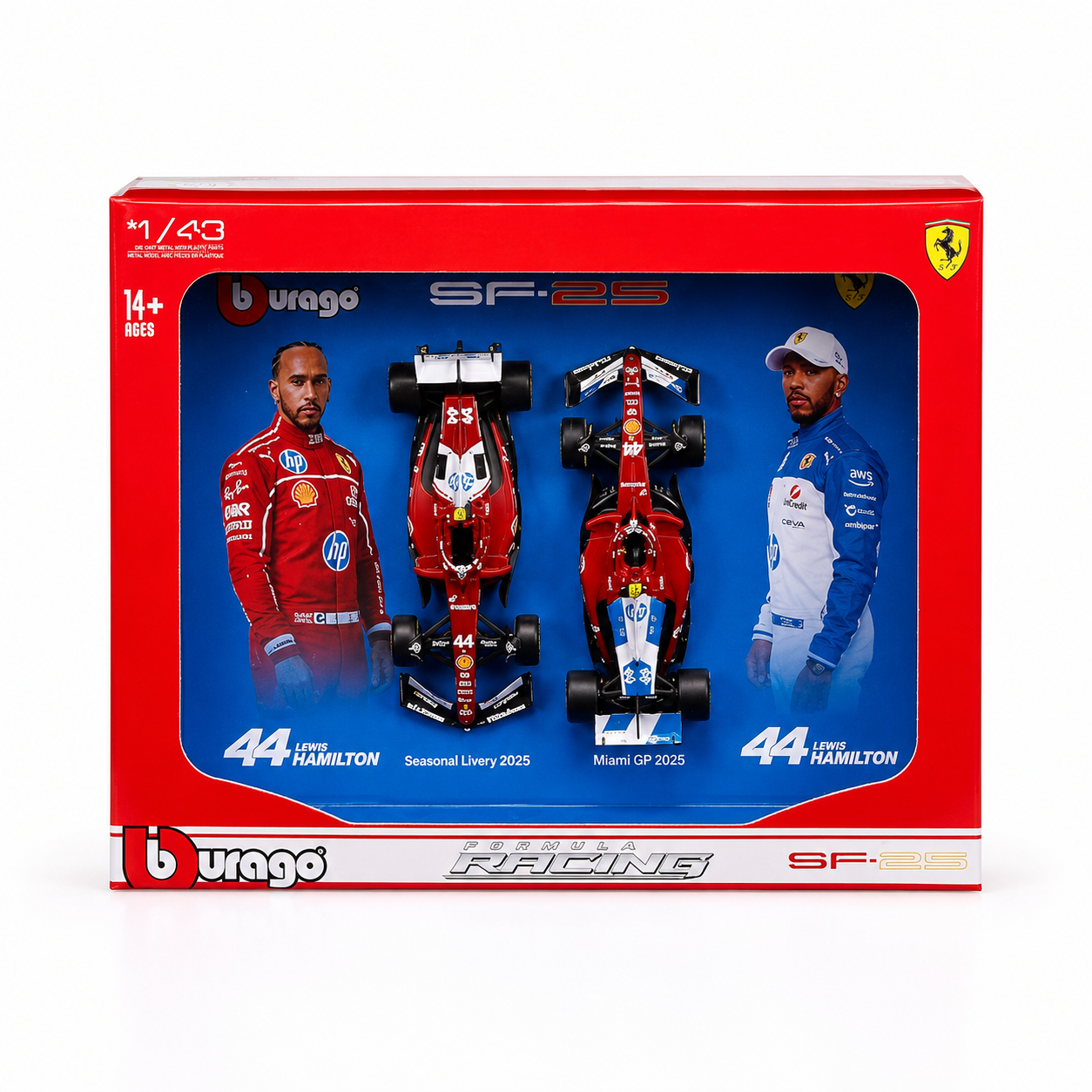 2025 Ferrari SF25 Twin Pack 1:43 Lewis Hamilton #44  Bburago Licensed F1 Diecast Scale Model