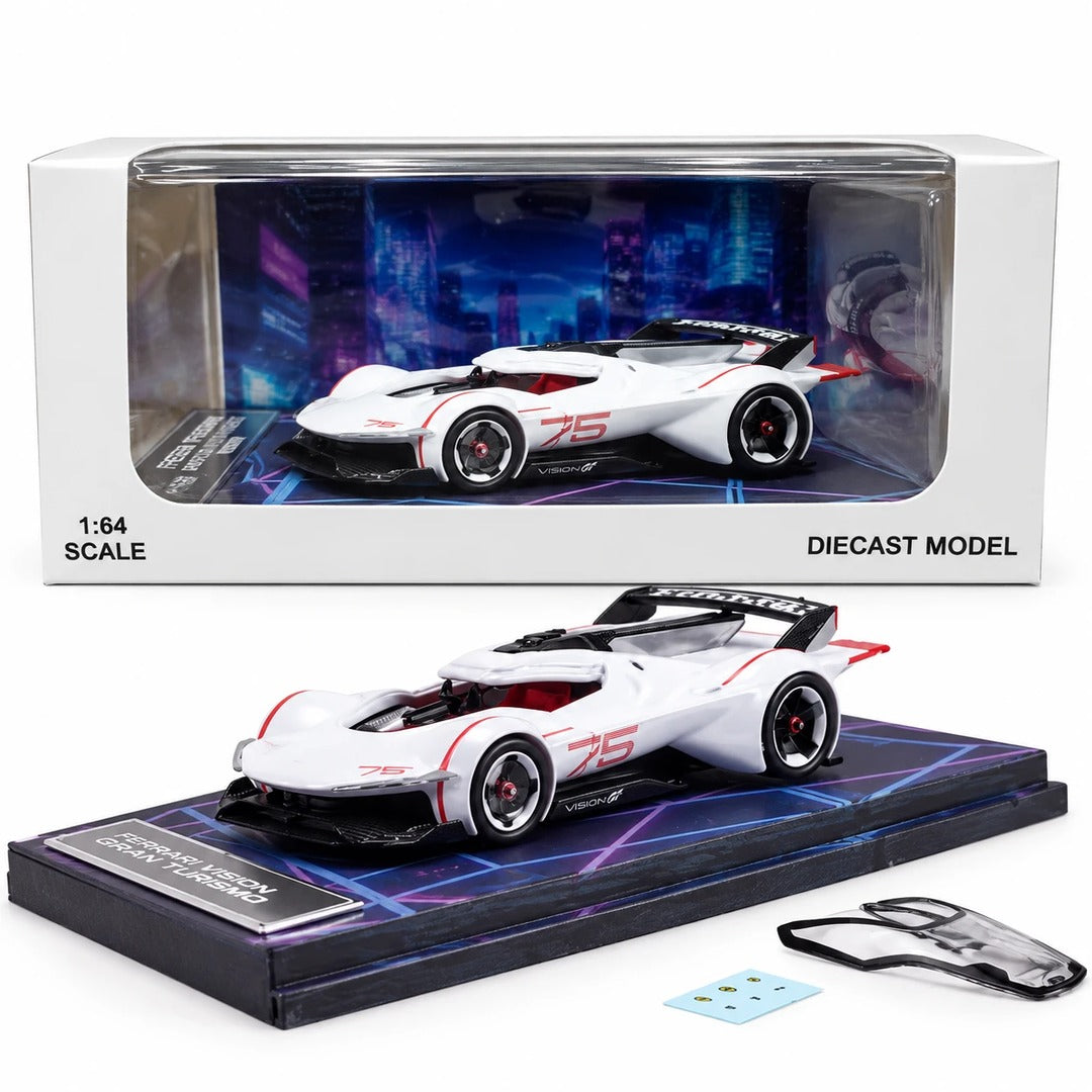 LMF Ferrari Vision Gran Turismo White 1:64 Diecast Model Car with box and Vision GT nameplate
