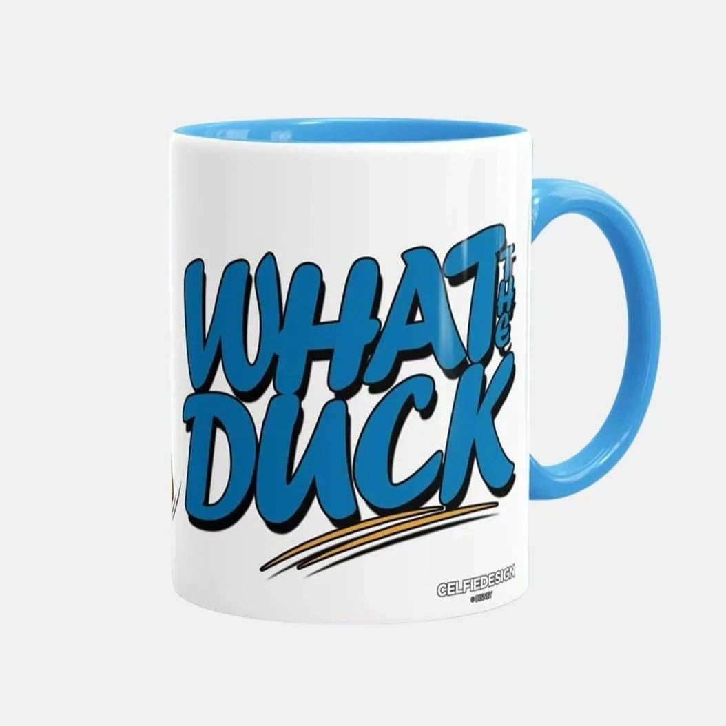 What The Duck Ceramic Coffee Mug - Handle and Inside Blue