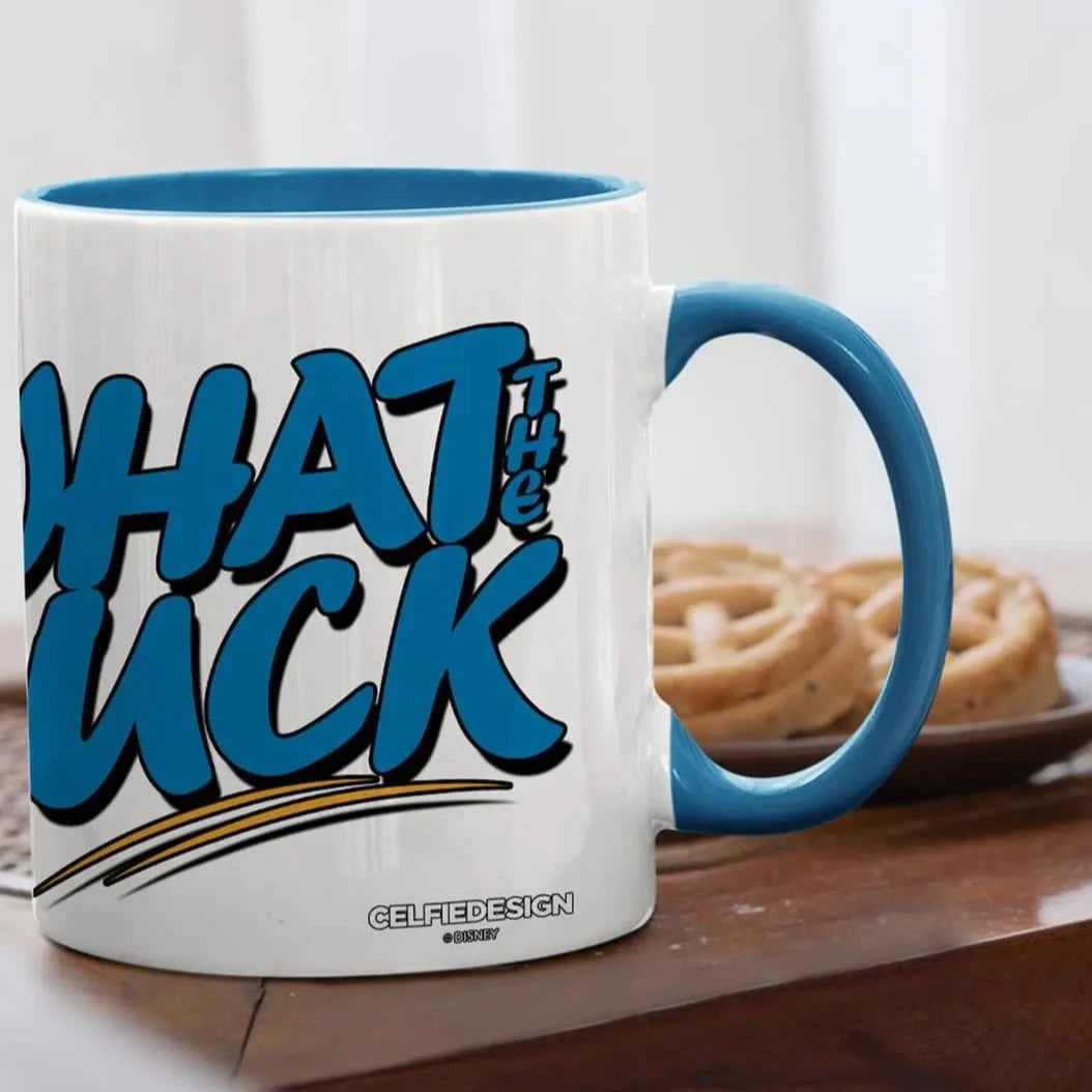 What The Duck Ceramic Coffee Mug - Handle and Inside Blue