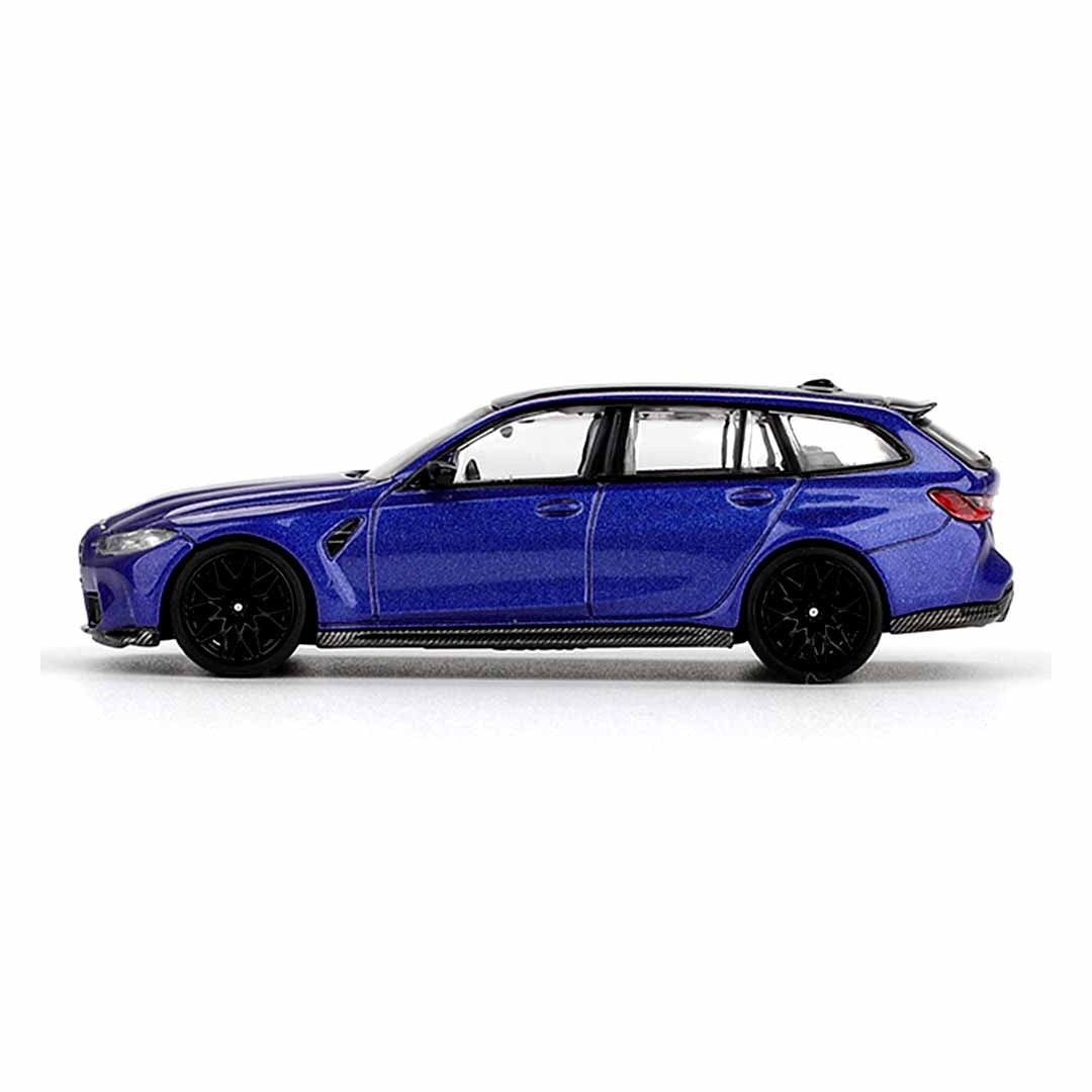 Mini GT #1090 BMW M3 Competition Touring Portimao Blue Metallic 1:64 diecast model car - side profile