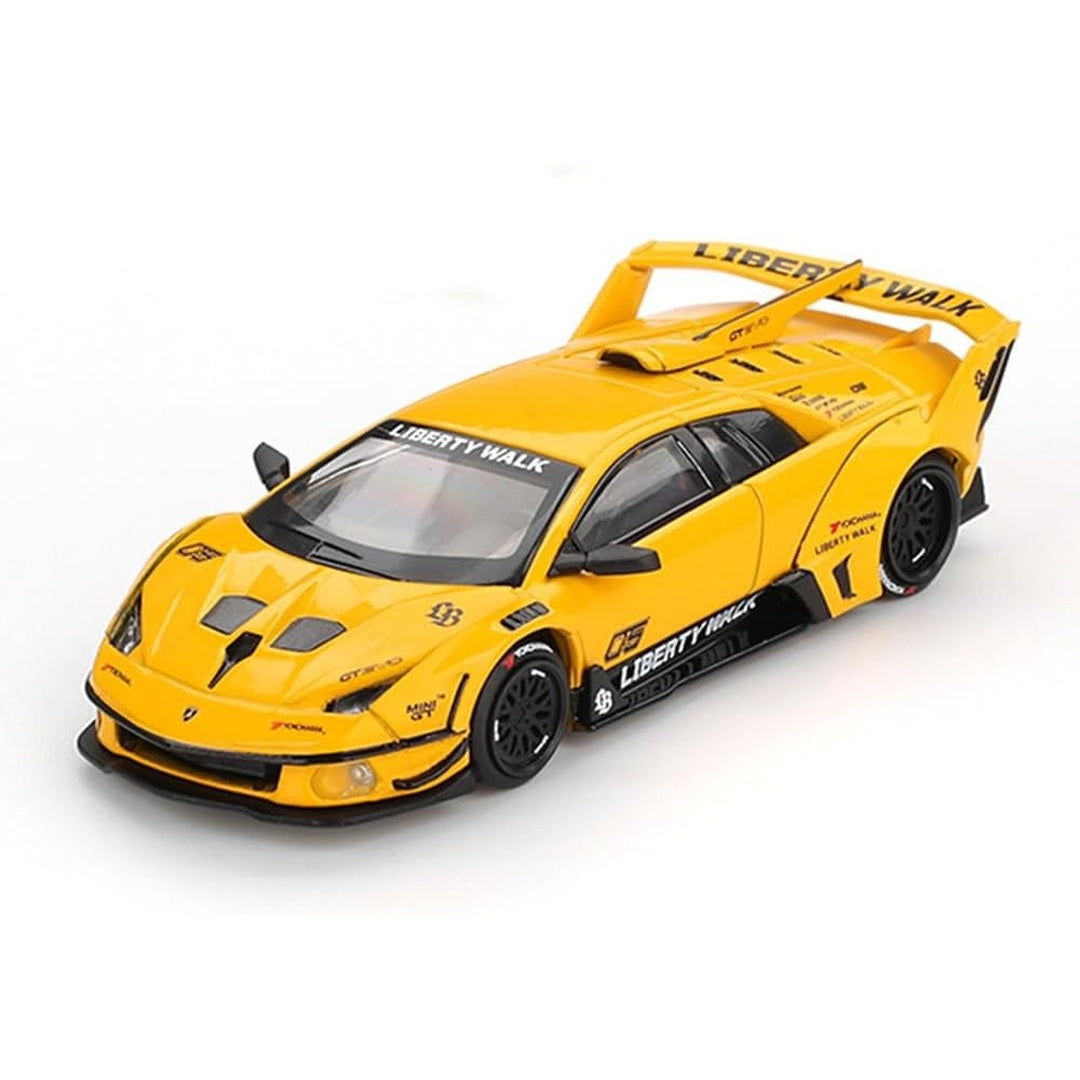 Mini GT #1135 Lamborghini LB-Silhouette WORKS Murcielago GT EVO Yellow 1:64 Diecast Model Car - Side Profile