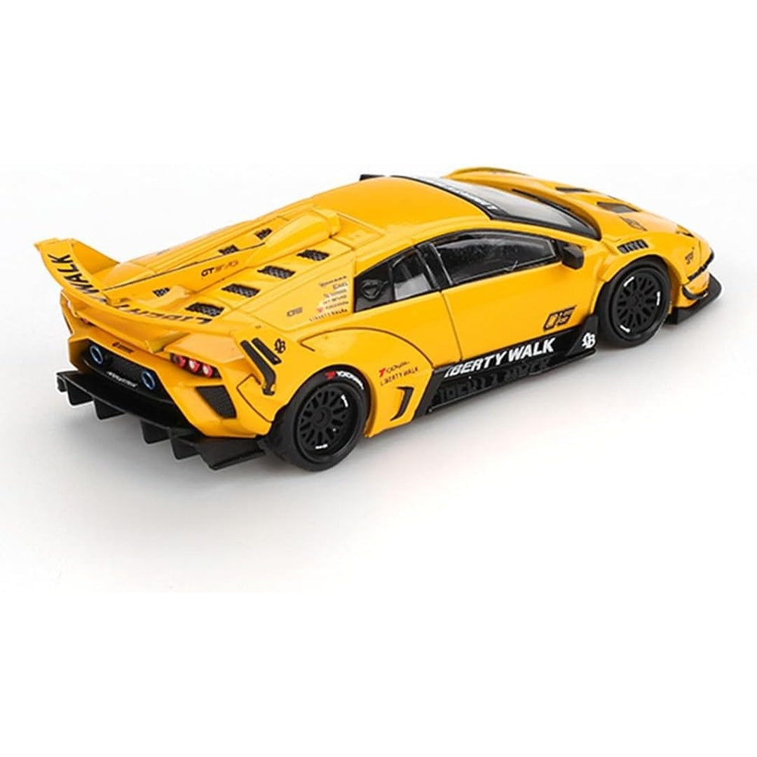 Mini GT #1135 Lamborghini LB-Silhouette WORKS Murcielago GT EVO Yellow 1:64 Diecast Model Car - Rear Angle View