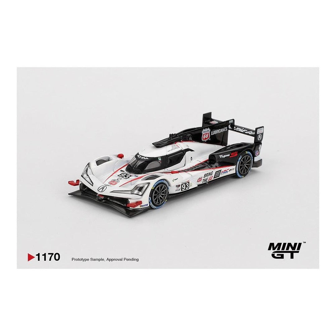 MINI GT #1170 Acura ARX-06 GTP #93 Meyer Shank Racing 2025 IMSA Daytona diecast model car with blister packaging - front view