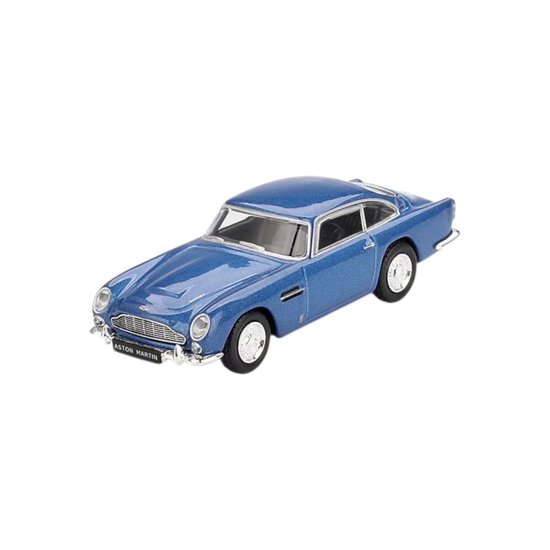 Mini GT #954 Aston Martin DB5 Sierra Blue 1:64 diecast model car - front three-quarter view
