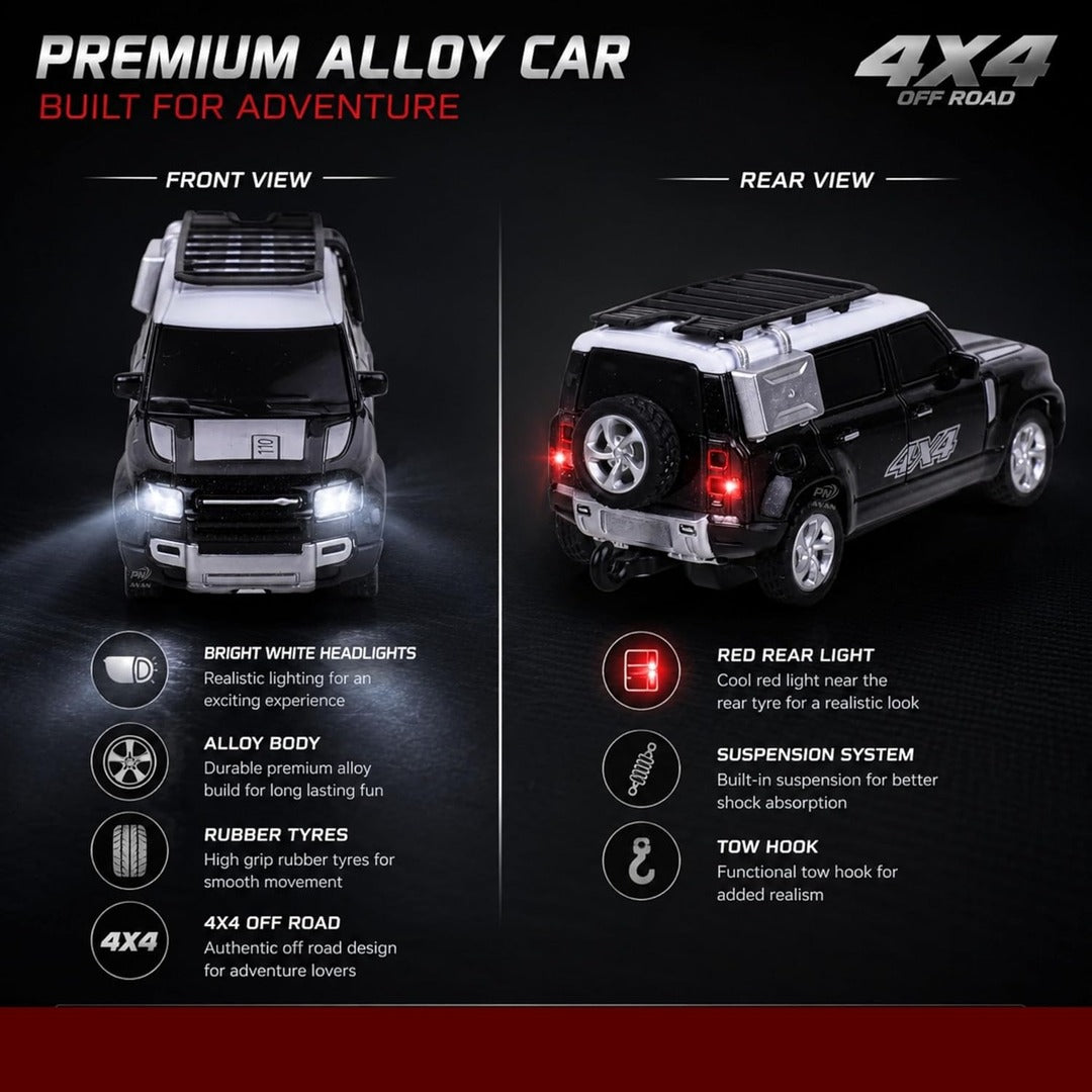 Mini RC Car Land Rover Defender with LED headlights and 2.4GHz control system