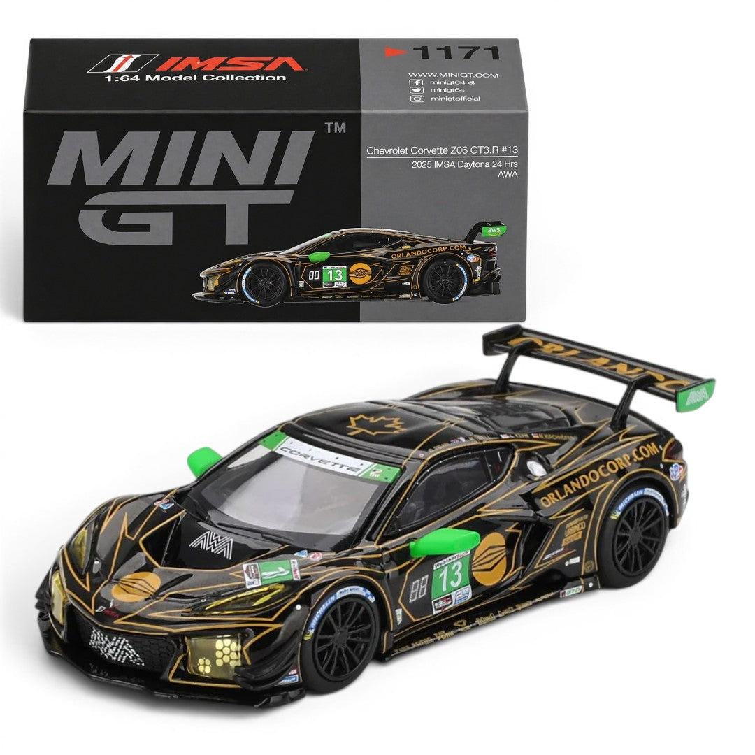 Mini GT 1:64 Chevrolet Corvette Z06 GT3.R #13 – 2025 IMSA Daytona 24Hrs AWA Diecast Model Car code 1171