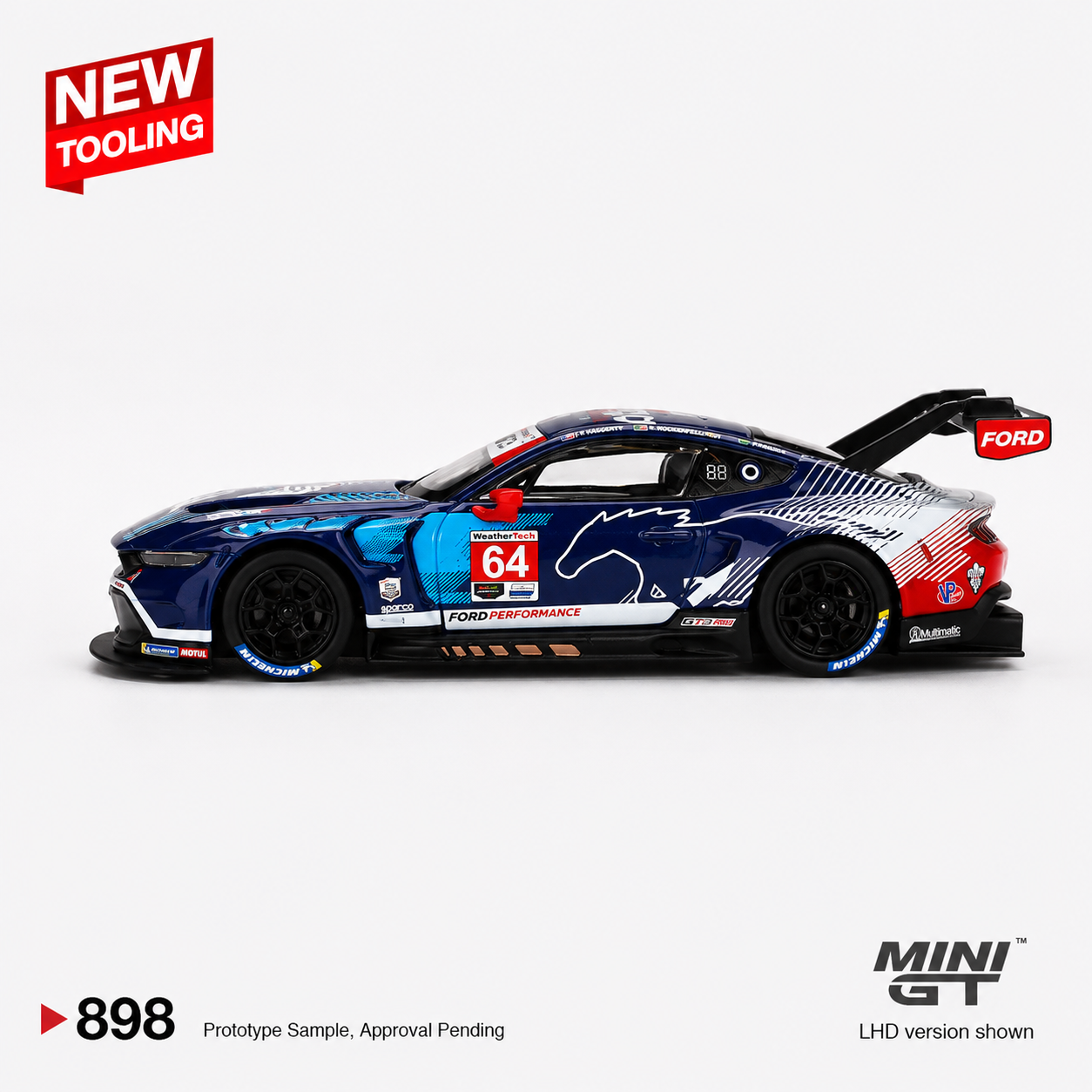 Ford Mustang GT3 #64 Ford Multimatic Motorsports 2024 IMSA Daytona 24 Hrs MINI GT #898 1:64 Scale Diecast Model Car