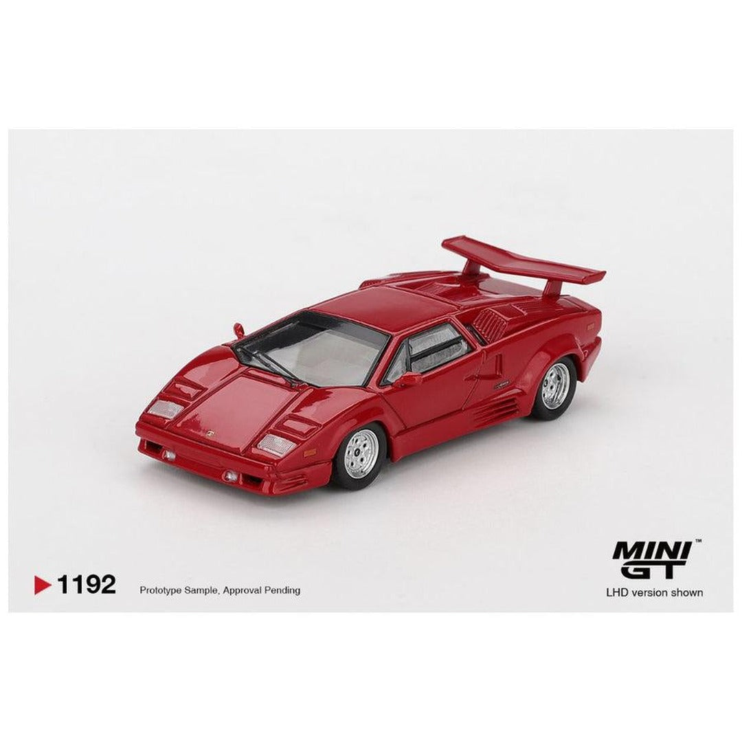 Mini GT 1192 Lamborghini Countach 25th Anniversary red 1:64 diecast model front angle