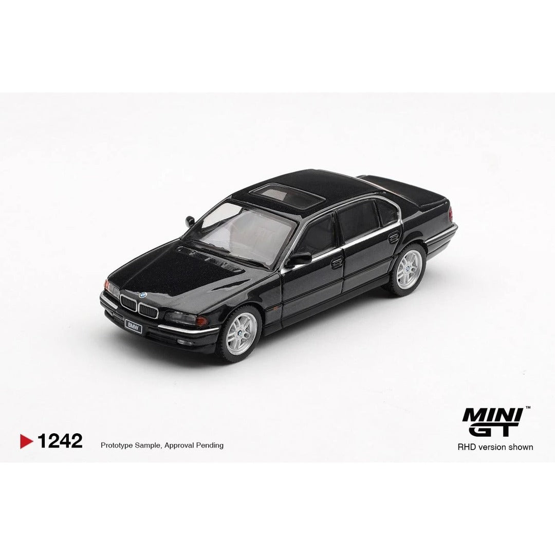 Mini GT #1242 BMW 750iL Black Sapphire - front view