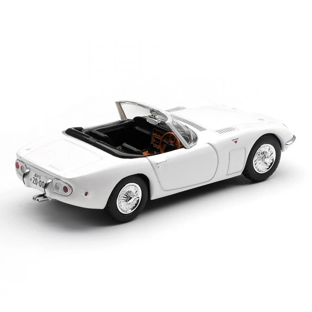 Mini GT Toyota 2000GT Roadster white 1:64 diecast model rear three-quarter view