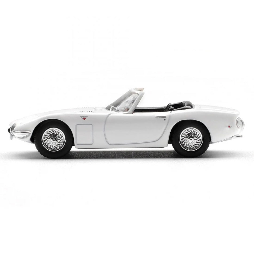 Mini GT Toyota 2000GT Roadster white 1:64 diecast model side profile view