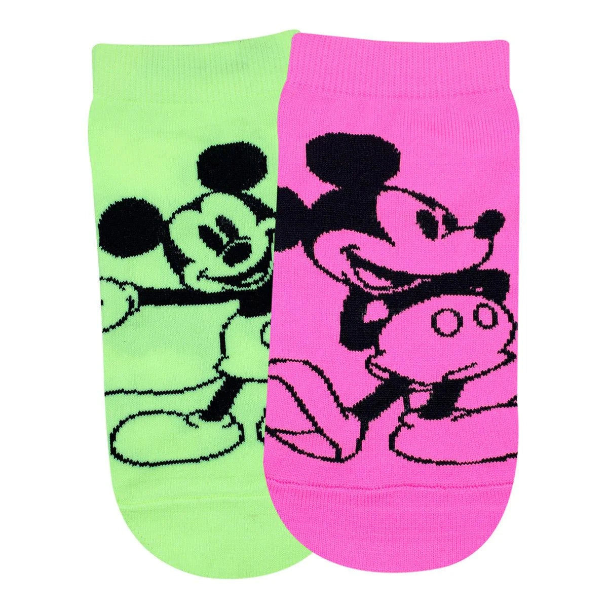 Disney Mickey Mouse Fluorescent Colored Lowcut Socks For Women - Pink Green - ThePeppyStore