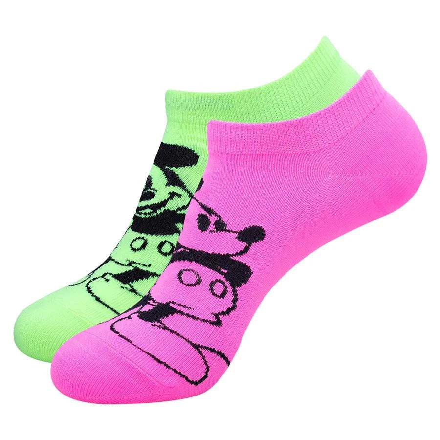 Disney Mickey Mouse Fluorescent Colored Lowcut Socks For Women - Pink Green - ThePeppyStore