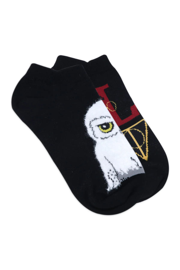 Harry Potter Love Symbol and Hedwig Owl Fur Lowcut Socks For Women (Pack Of 2 Pairs/1U - Black and White