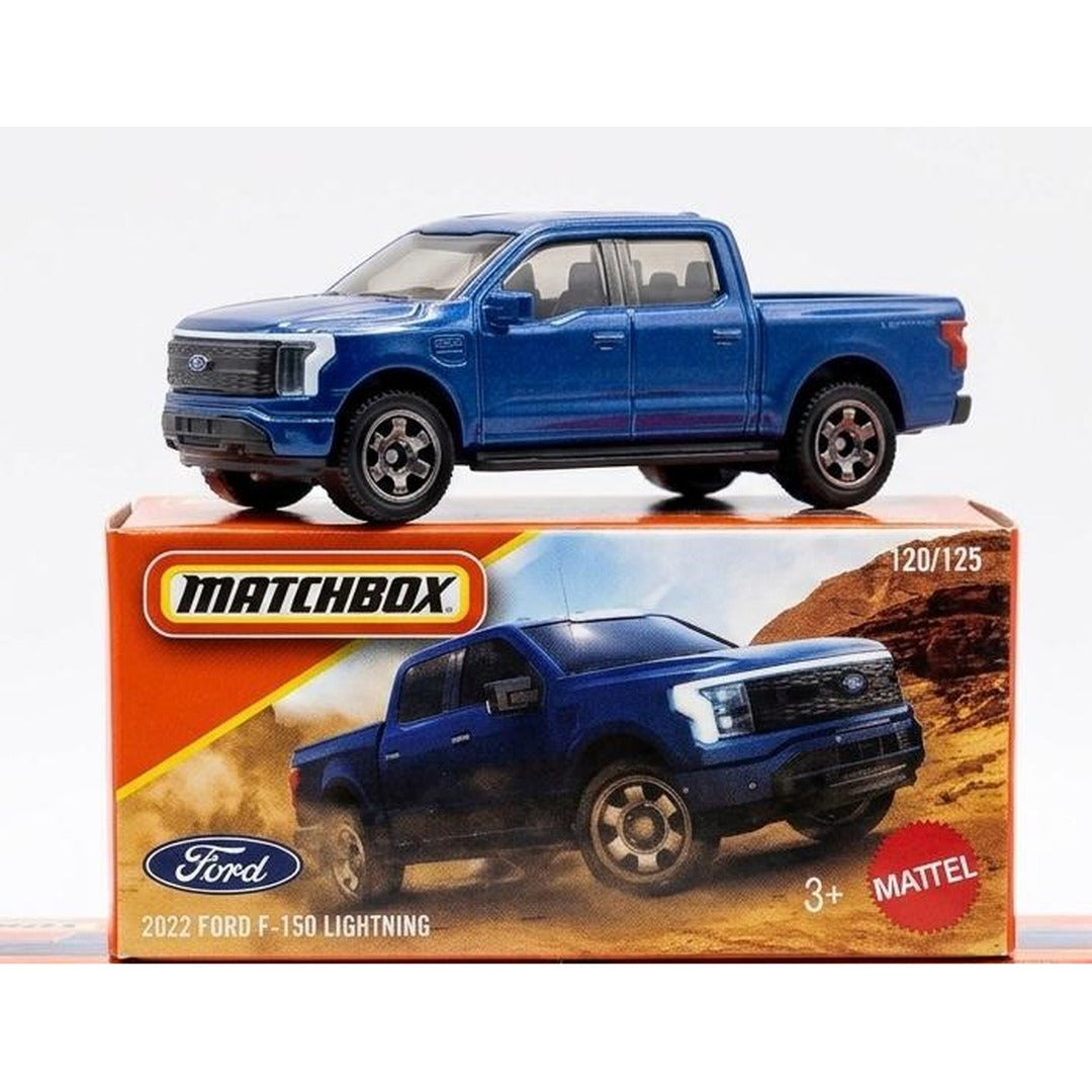 Matchbox Imported 2022 Ford F-150 Lightning blue 1:64 diecast car with box