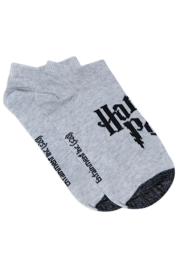 Harry Potter Logo and Hogwarts Castle Silver Lurex Socks For Women (Pack Of 2 Pairs/1U)- Silver
