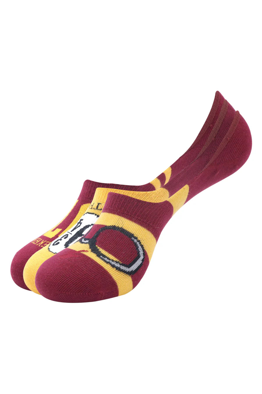 Harry Potter 07, Lightning Bolt and Glasses, Platform 9 3/4 No Show Socks -Harry Ron & Hermione For Women (Pack Of 3 Pairs/1U) - Yellow and Maroon