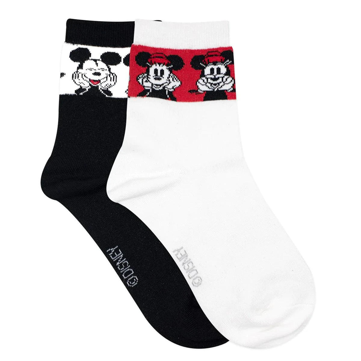 Disney Mickey & Minnie High Ankle Socks For Women - Black And White - ThePeppyStore